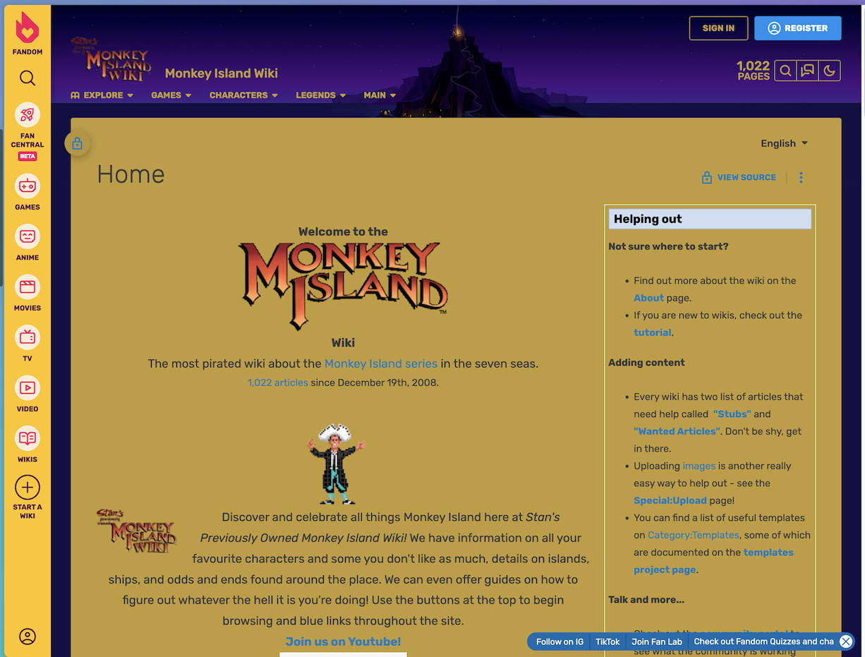 Homepage of the Monkey Island Fandom wiki